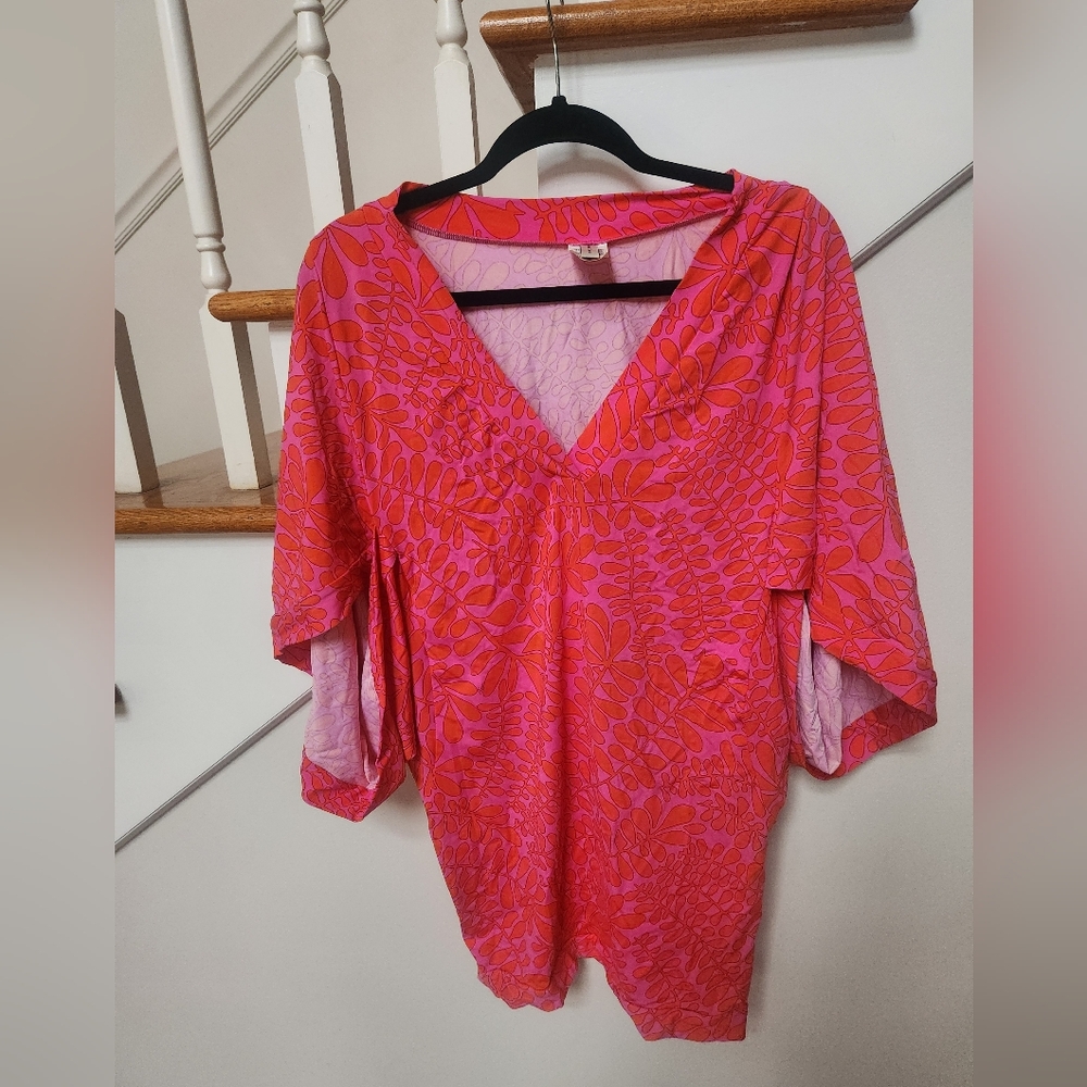 Trina Turk Pink 3/4 Sleeve Relaxed Blouse